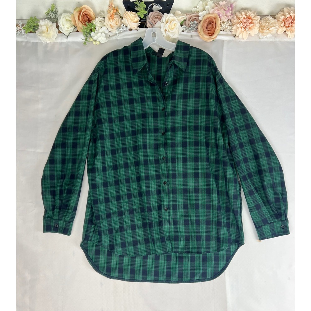 Dazy Green Plaid Oversized Flannel Shirt Womens Large Button Down Shacket‎ Top